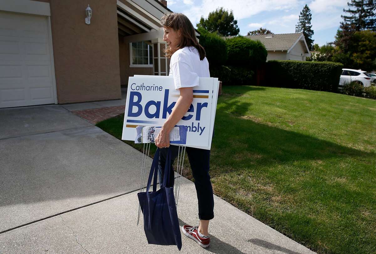Assemblywoman Catharine Baker approaches a voter�s home while canvassing a neighborhood in San Ramon, Calif. on Saturday, Sept. 29, 2018. The incumbent Republican is facing a challenge for her 16th District seat from Democratic candidate Rebecca Bauer-Kahan.