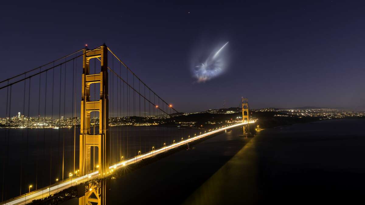 Torsten Funke captured this photo of the SpaceX Falcon 9 launch over the Golden Gate Bridge in San Francisco on Sunday, Oct. 7.