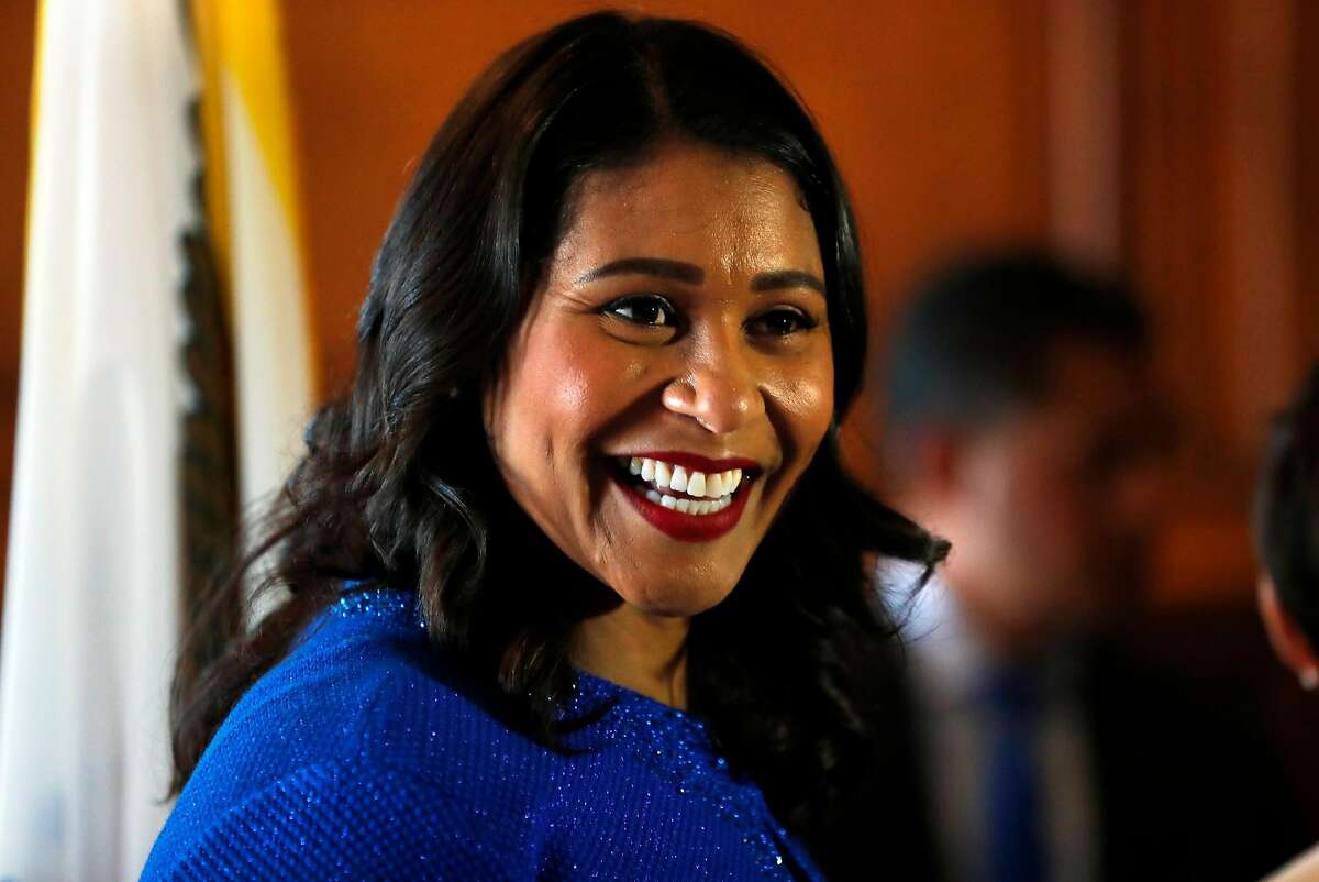 San Francisco Mayor London Breed greets members of the public in the receiving line after Breed's inauguration at City Hall in San Francisco, Calif. on Wednesday, July 11, 2018.