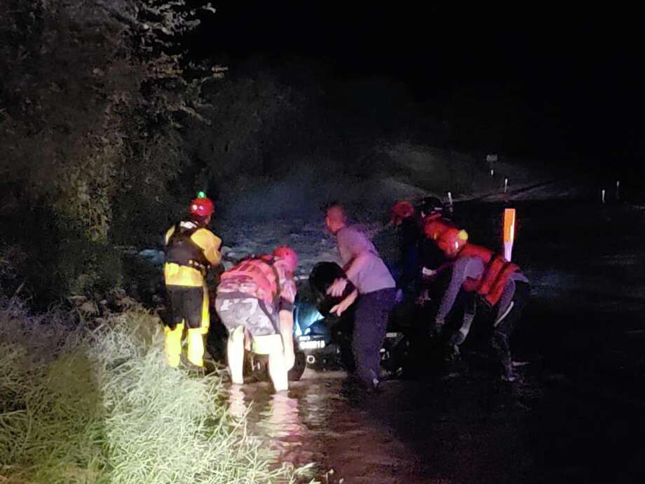 The driver attempted to cross Shudde's Crossing on Ranch Road 187 South at about 1:50 a.m., but both he and his vehicle were swept away, according to a Facebook post from Sabinal Mayor Pro Tem Javier Flores. Photo: Sabinal EMS Archive