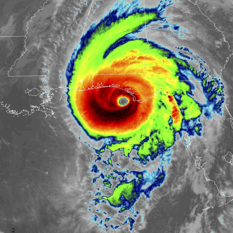 This infrared satellite image made available by NOAA shows Hurricane Michael approaching the Florida panhandle on Wednesday, Oct. 10, 2018 at 11:40 a.m. EDT. (NOAA via AP) Photo: Associated Press
