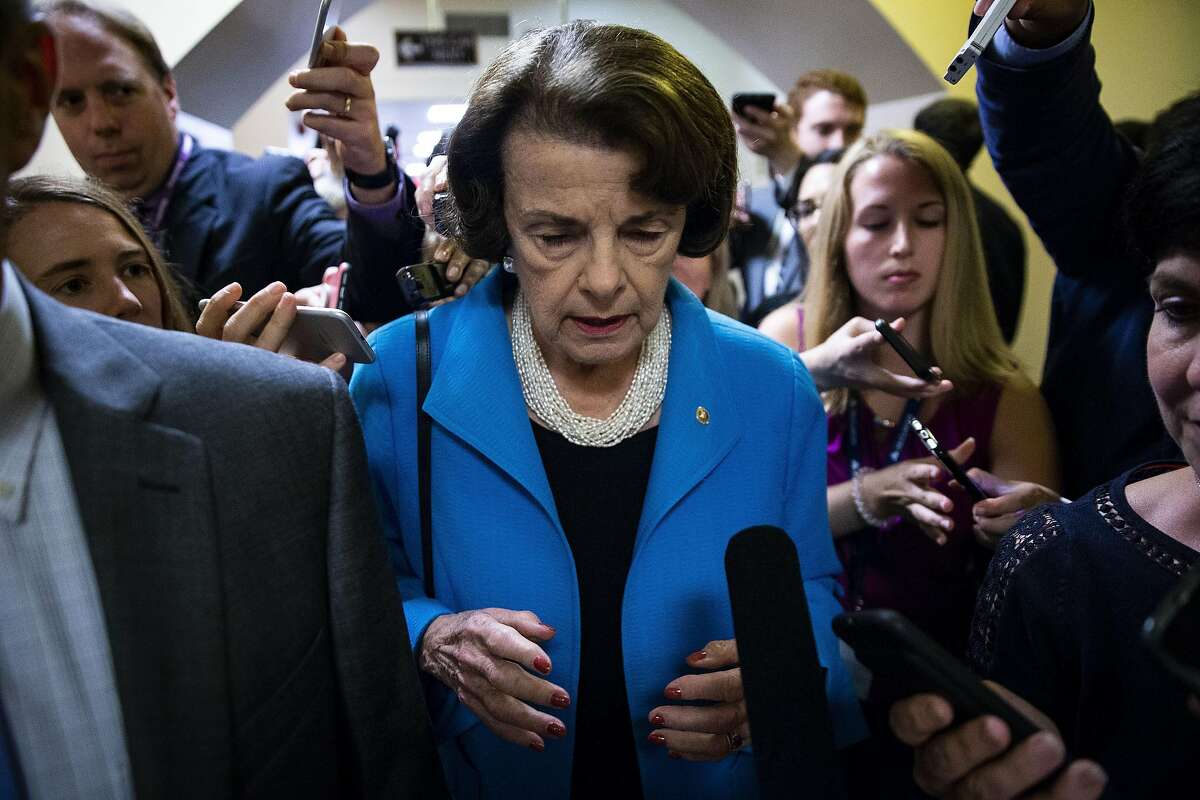 Senator Dianne Feinstein, a Democrat from California and ranking member of the Senate Judiciary Committee, speaks to members of the media while arriving for a vote on Capitol Hill in Washington, D.C., U.S., on Tuesday, Sept. 18, 2018. Republicans and Democrats face a week of uncertainty before the high-stakes Senate Judiciary Committee showdown between Supreme Court nominee Brett Kavanaugh and the woman who accuses him of sexually assaulting her when they were teenagers. Photographer: Al Drago/Bloomberg