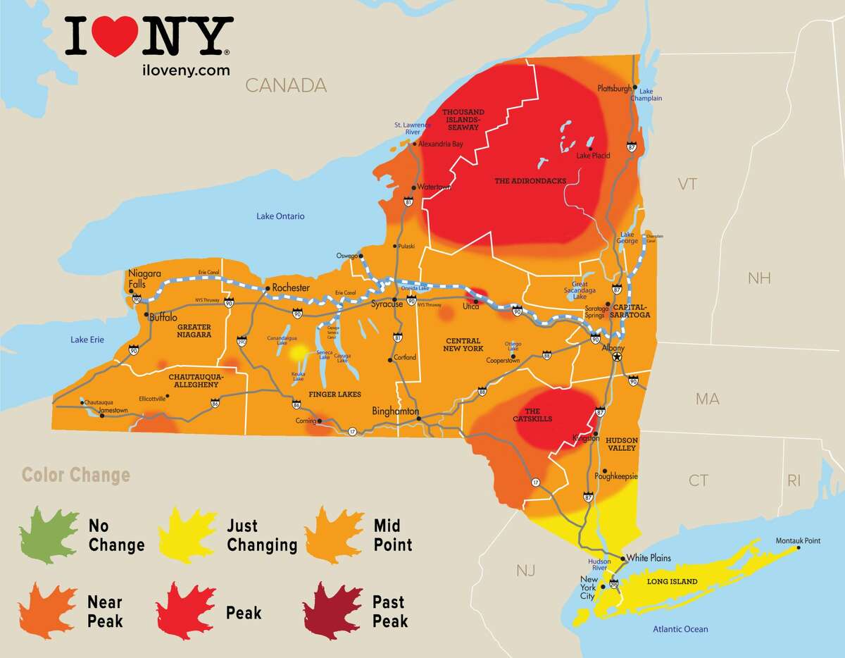 Click through the slideshow for Airbnb options for a fall getaway. Peak and near-peak foliage continues to spread throughout the Adirondacks and Catskills regions, while peak and near-peak colors are increasing in the Central New York and Thousand Islands on the second weekend of October, according to observers for Empire State Development.