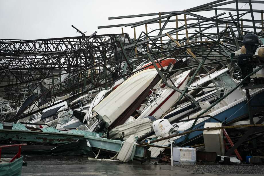 A warehouse of boats is seen damaged at Treasure Island Marina after category 4 Hurricane Michael made land fall along the Florida panhandle, on Wednesday, Oct. 10, 2018 in Panama City Beach, FL. Photo: The Washington Post/The Washington Post/Getty Images