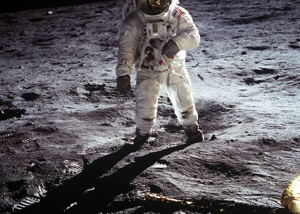 This image of Buzz Aldrin on the surface of the moon is one of the most iconic in all of Apollo 11's archives -- and NASA's history. Aldrin walked on the moon on July 20, 1969 with crewmate Neil Armstrong. In the image, footprints fill the lunar soil to the left and the leg of the Lunar Module "Eagle" can be seen in the bottom right quadrant.