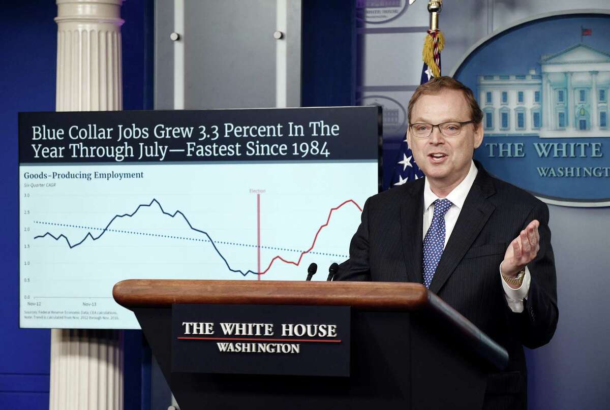 Kevin Hassett, chairman of the White House’s Council of Economic Advisers, addresses questions about federal deficit. While the recent tax cuts have fueled the economy, they also make it certain the Fed will continue its campaign of boosting interest rates, They also will help swell the national debt by almost $3.8 trillion, over the next two decades, according to the Tax Policy Institute.