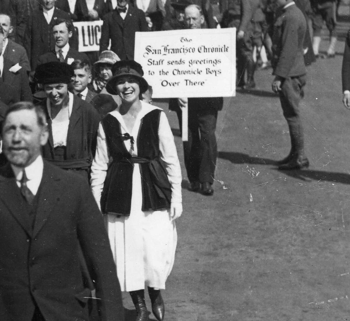 Chronicle owner Michael De Young arranged for director Thomas Ince to film thousands of San Franciscaens on parade in Golden Gate Park waving and carrying signs to encourage troops fighting overseas in World War I