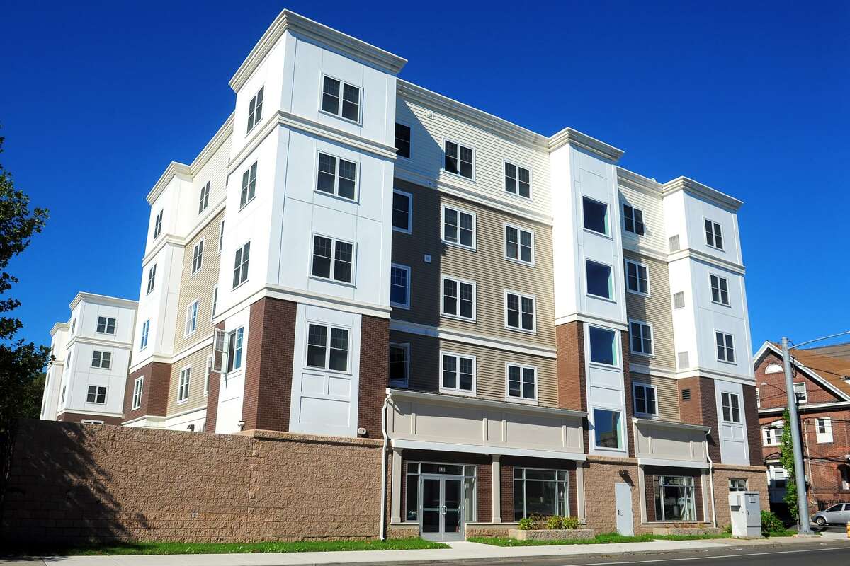 Thre recently completed Westgate Apartments, seen here at the corner of Fairfield and West Avenues, in Bridgeport, Conn. Oct 12, 2018.