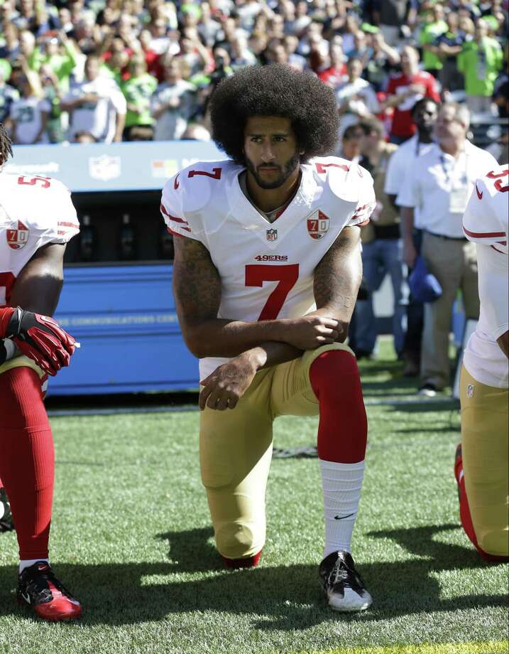While Colin Kaepernick’s kneeling during the national anthem made him a pariah in the NFL (no team picked him up), Nike still used him in a national advertising campaign. Photo: Ted S. Warren /Associated Press / Copyright 2018 The Associated Press. All rights reserved.