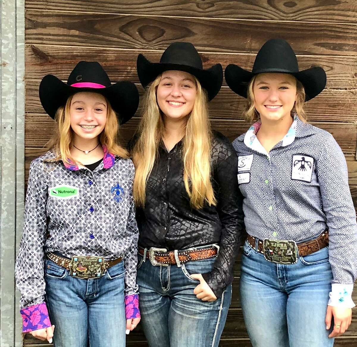 Montgomery County residents Jamie Spikes, 16, Jordan Jackson, 12, and Carson Rutherford, 14, will be traveling to Las Vegas this December to compete in the Junior National Finals Rodeo. Pictured left to right are Jordan Jackson, Jamie Spikes and Carson Rutherford