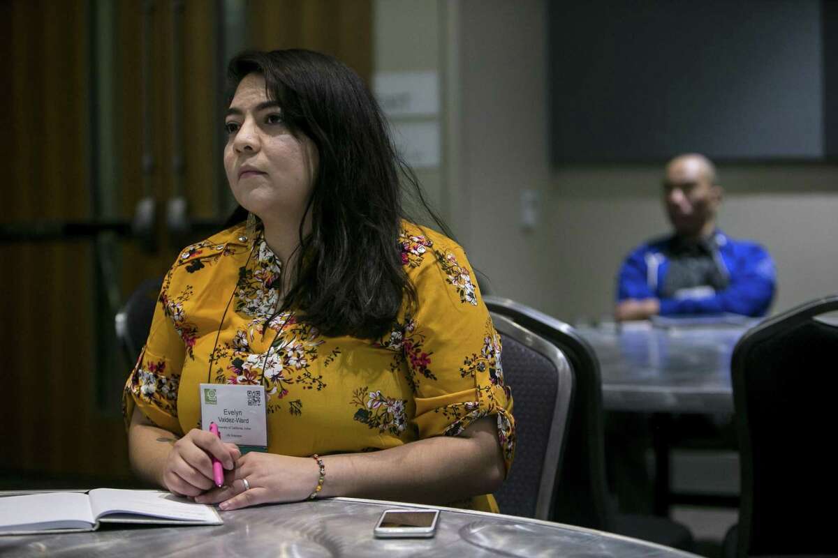 Graduate student and DACA activist and advocate Elizabeth Valdez-Ward listens to a presentation at the 45th annual National Diversity in STEM Conference, sponsored by the Society for the Advancement of Chicanos/Hispanic & Native Americans in Science at Henry B. Gonzalez Convention Center, Friday, Oct. 12, 2018. The organization's mission of inclusion, including the undocumented and LGBT population in Texas.
