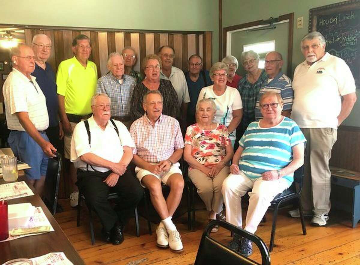 The Pigeon High School class of 1956 recently held its class get together at The Bay Port Inn. Those present are (front row from left): Garth Gordon, Ron Diener, Lois Dast and Sheila (Sarrow) Williams; (Middle row): Don Wing, Noel (Schuette) Wichert and Betty (Power) Farver; (Back row): Bud McCormick, Ken Licht, Gerry LaMere, Vernon Kasserman, Kent Paul, Bob Ziel, Vivian (Buchholz) Buschlen, Karen Damm) Story, Clare Bechler and Clark Elftman. Not pictured was Joyce (Johnson) Pedler. (Submitted Photo)
