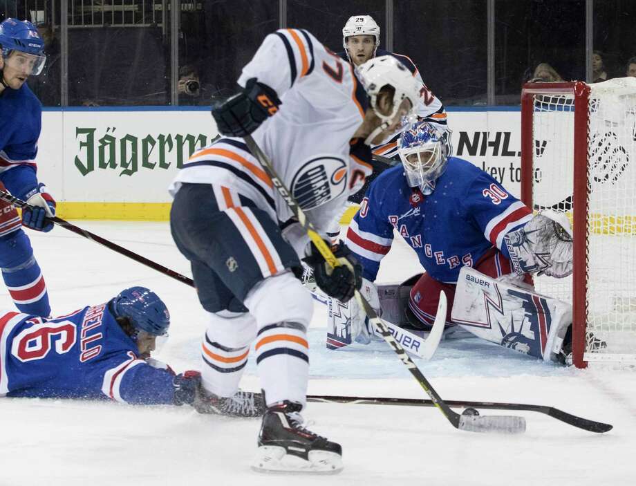 Oilers Mcdavid Sinks Rangers Times Union Edmonton Oilers Center Connor Mcdavid 97 Shoots The Puck To Score Past New York