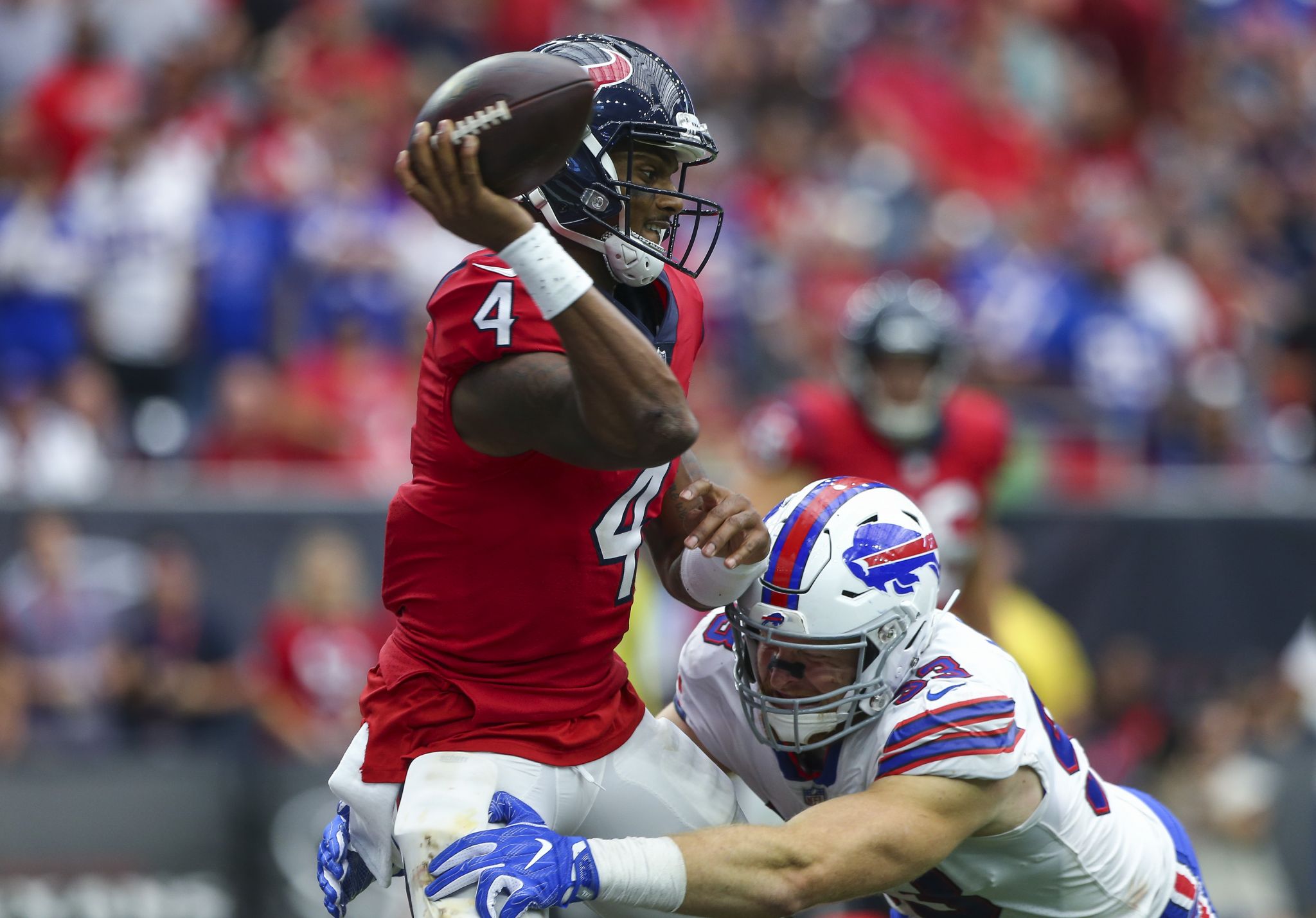 Houston, TX, USA. 14th Oct, 2018. Buffalo Bills linebacker Tremaine Edmunds  (49) celebrates after the Bills recover a fumble during the third quarter  against the Houston Texans at NRG Stadium in Houston