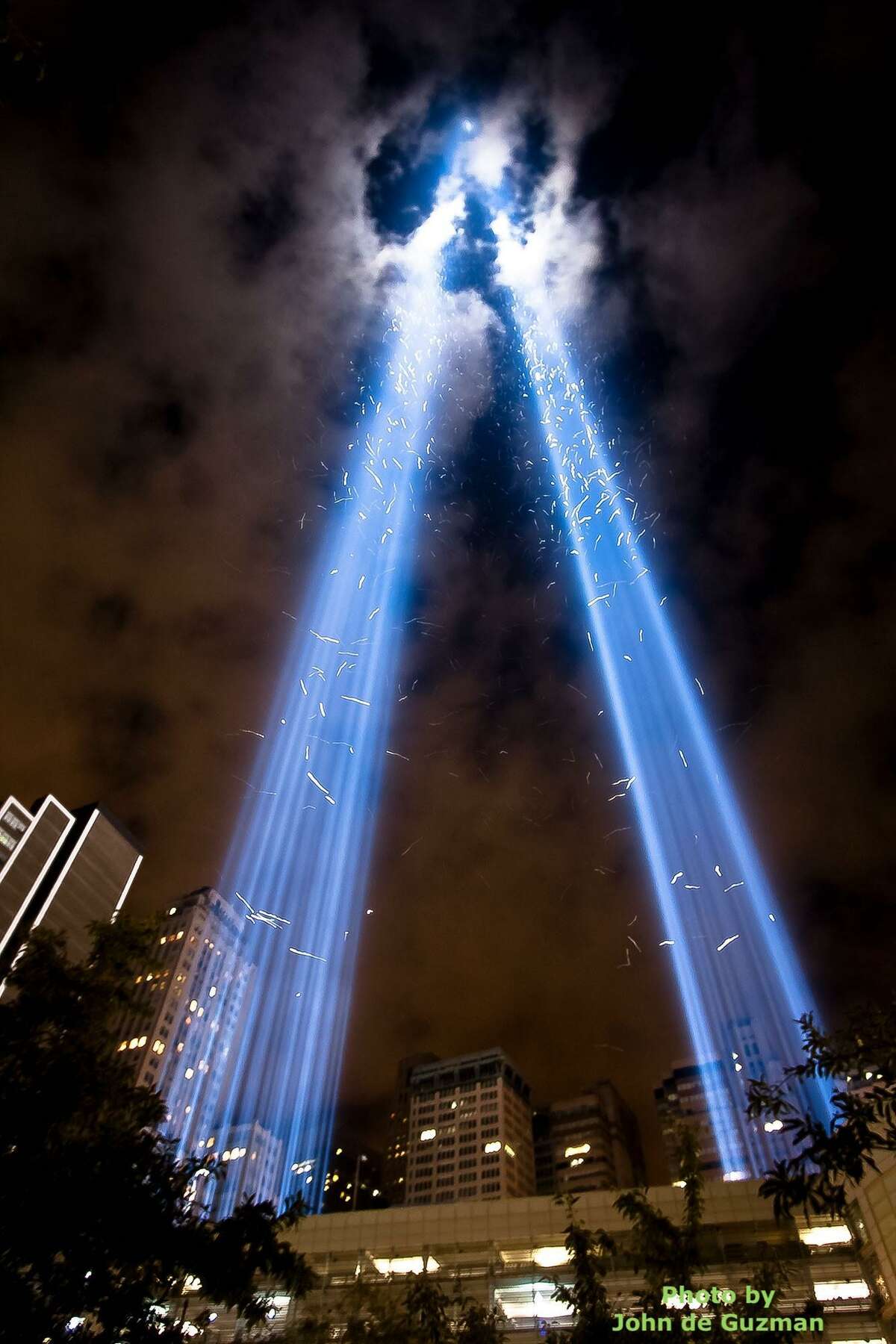 Shown here are birds flying through the lights at a Sept. 11 tribute in New York.