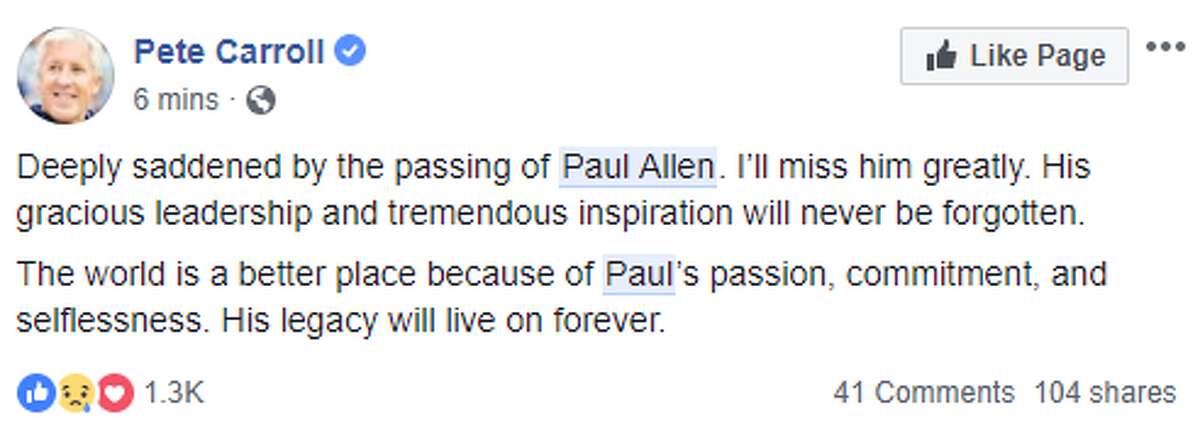Paul Allen died on October 15, following complications in treating his non-Hodgkin's lymphoma, which he announced had returned at the beginning of October.