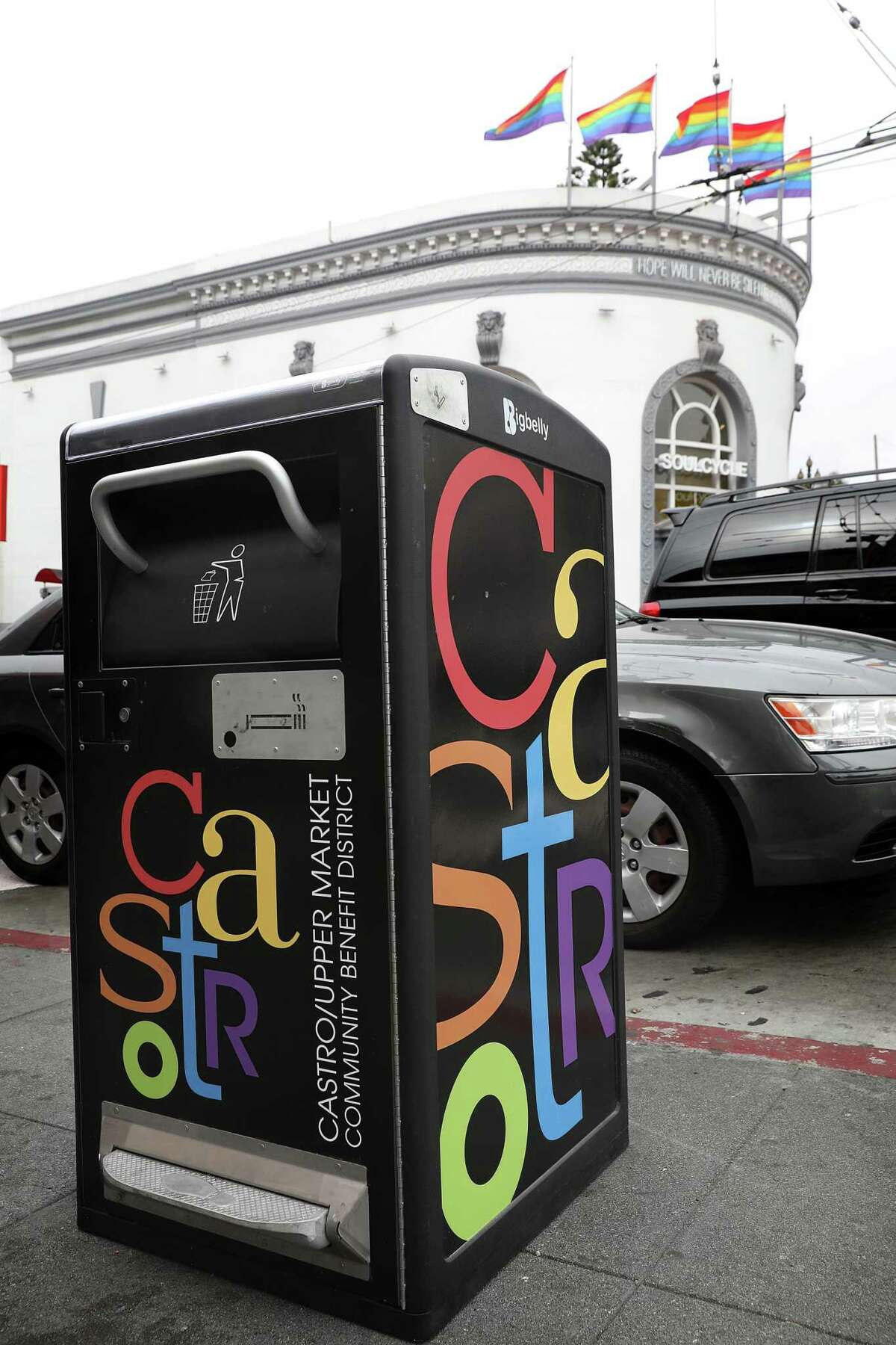 View of the new Bigbelly garbage can seen on Castro Street on Monday, Aug. 13, 2018 in San Francisco, Calif.