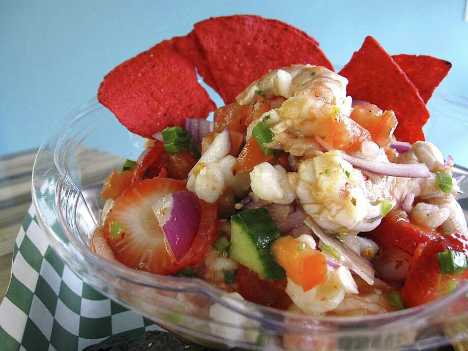 Review Two Words For Ceviche Yes San Antonio Express Custom Built Shrimp Ceviche With Strawberries Red Onions Pico De Gallo Cubers