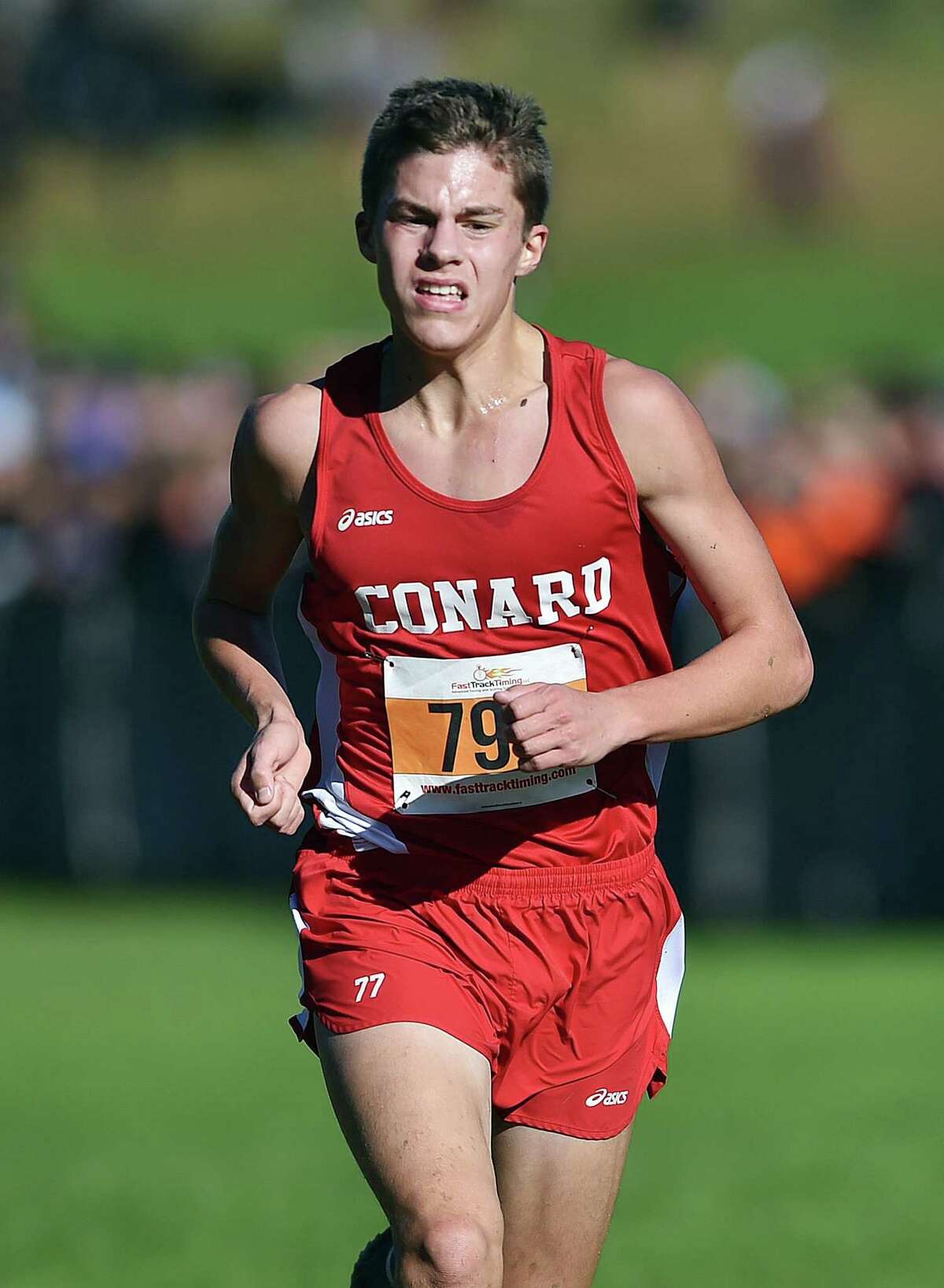 Conard freshman Gavin Sherry, the first place finisher won the CCC cross country championships in 16:16.0 Tuesday, October 16, 2018, at Wickham Park in Manchester.
