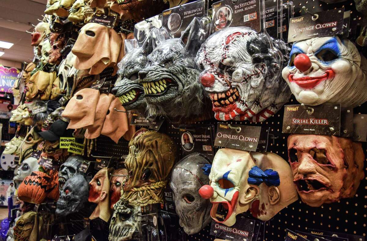 Spirit Halloween, in the Staples Plaza at 848 Washington St., Middletown, offers a wide array of costume possibilities for Halloween, including an entire wall of rubber face masks.