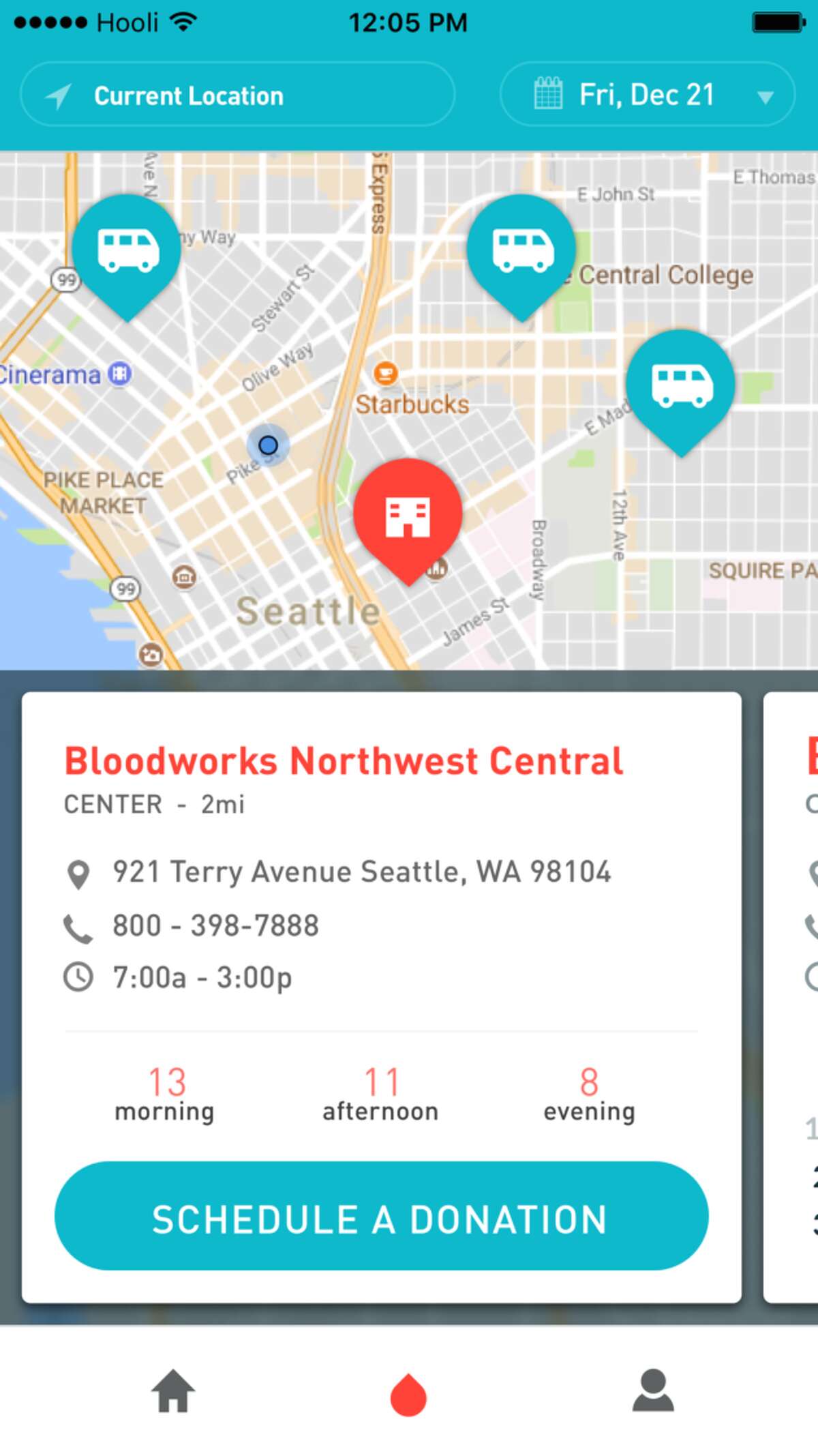 Scheduling an appointment on the Bloodworks Northwest app. (Image courtesy GeekWire)