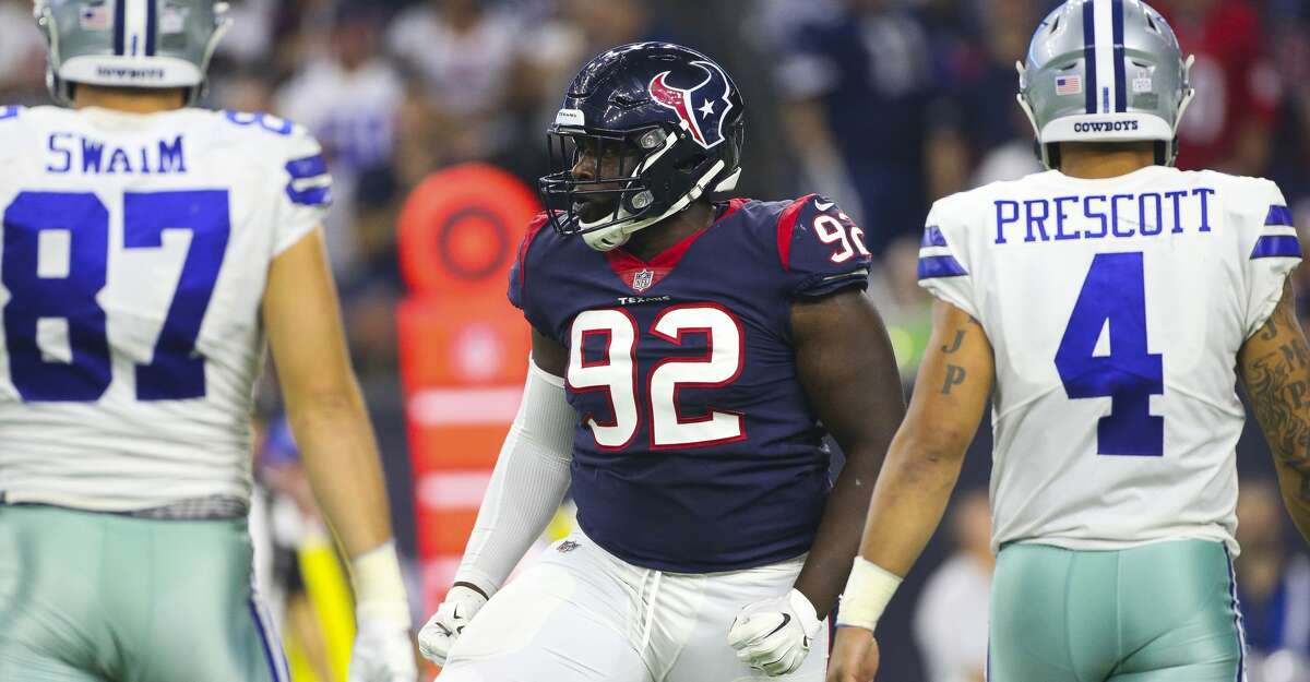 Houston Texans defensive tackle Brandon Dunn (92) during the third quarter of an NFL football game at NRG Stadium on Sunday, Oct. 7, 2018, in Houston.