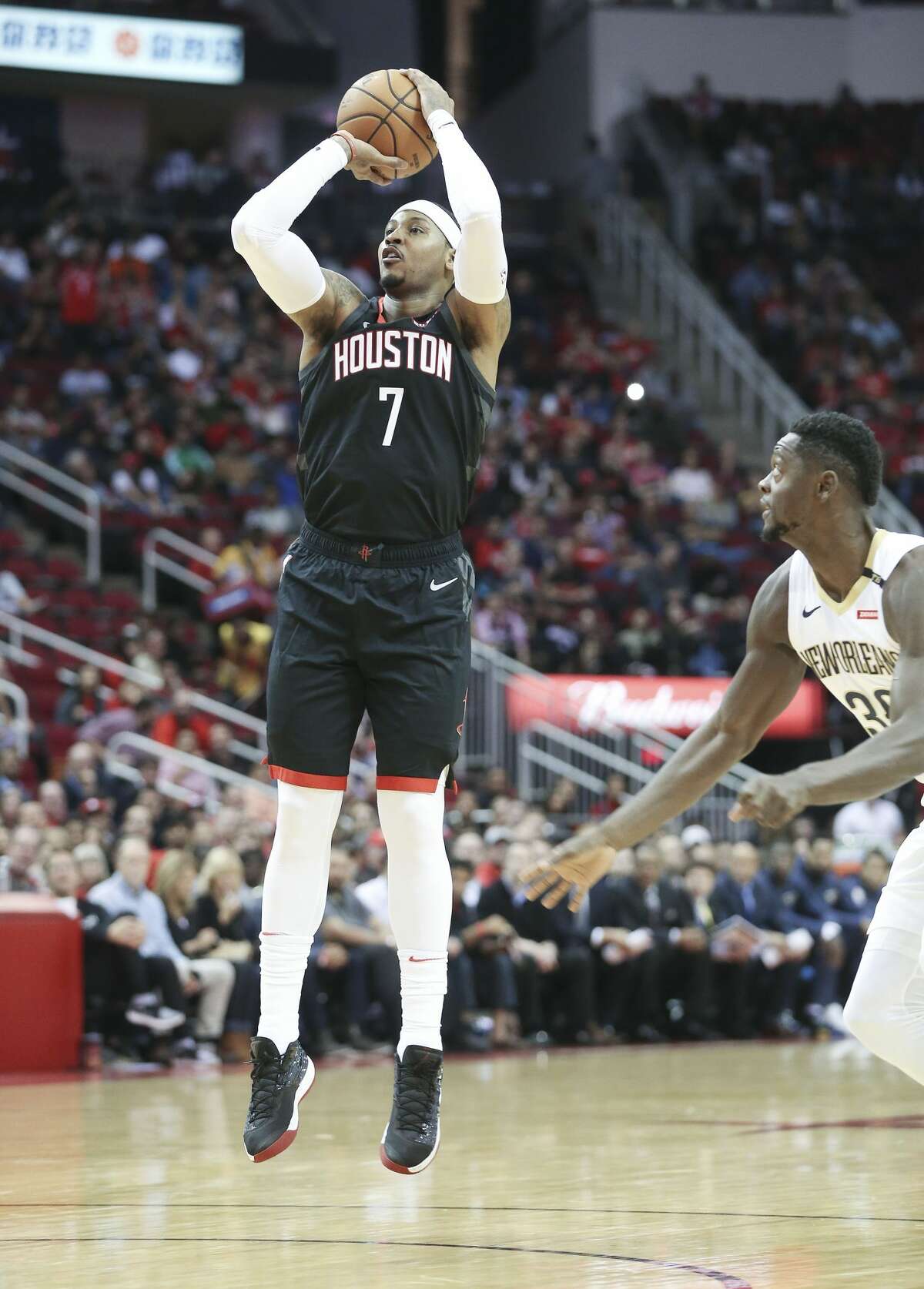Oct. 17: Pelicans 131, Rockets 112 In his Rockets debut, Anthony scored 9 points on 3-of-10 shooting. In a game where the Rockets got blown out, Anthony had a plus-minus of minus-20.