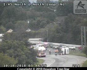 Overturned 18-wheeler closes westbound North Loop exit to I-45 North - Houston C...
