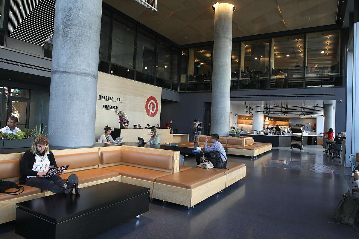 View of the public lobby at Pinterest on Tuesday, Oct. 9, 2018 in San Francisco, Calif.