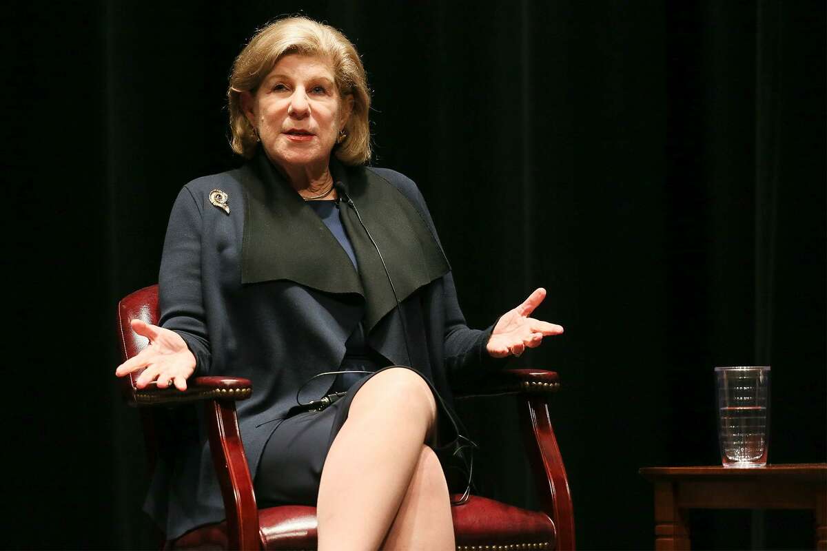 NPR legal affairs correspondent Nina Totenberg speaks at Trinity University's Laurie Auditorium in a conversation with University President Danny Anderson about "The Supreme Court and its Impact on You" on Thursday, Oct. 18, 2018.