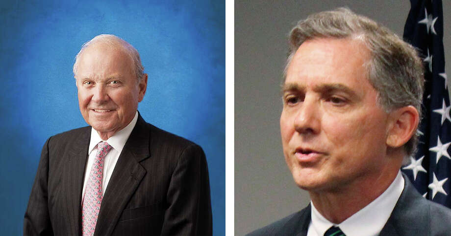 Charles B. Johnson (left), who is believed to own the largest stake in the San Francisco Giants, gave $1,000 this summer to Black Americans for the President’s Agenda, a political action committee gave money to a political action committee behind a racist radio ad in Arkansas encouraging voters to support Rep. French Hill (right). Photo: Courtesy Of Franklin Templeton Investments / AP