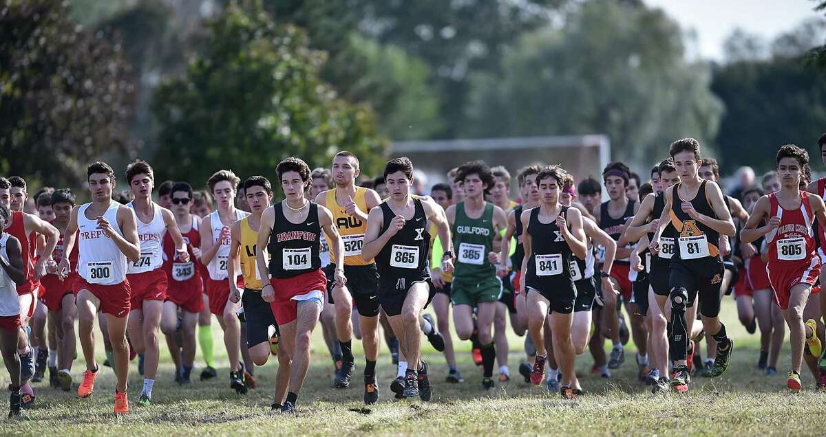 Action from the Southern Connecticut Conference boys cross country championship Friday, October 19, 2018, at East Shore Park in New Haven.