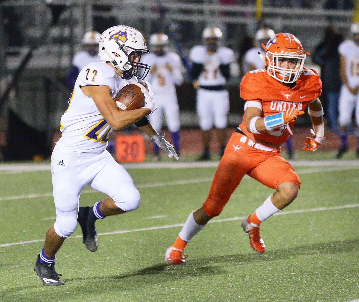 LBJ’s Eddie Santillan was held to 20 yards in the second half after racking up 173 yards on 10 carries in the first half Friday in a 48-20 loss to United at the SAC.