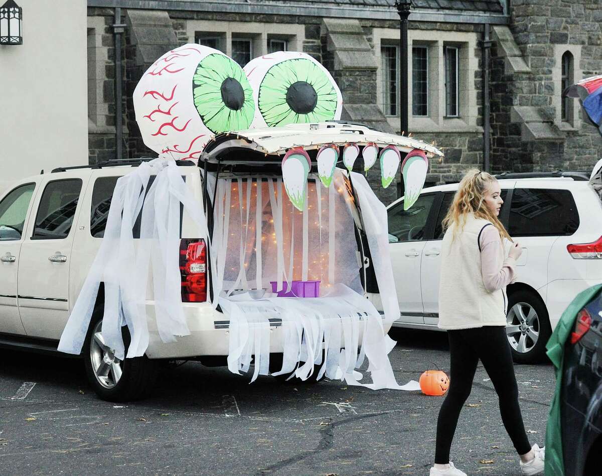 Steve Summerton of Greenwich said he decorated his vehicle as a mummy for the "Trunk or Treat" Halloween event at the First Congregational Church in Old Greenwich, Conn., Saturday night, Oct. 20, 2018. The event featured the Halloween-themed decorated trunks of cars of the participants in the parking lot of the church.