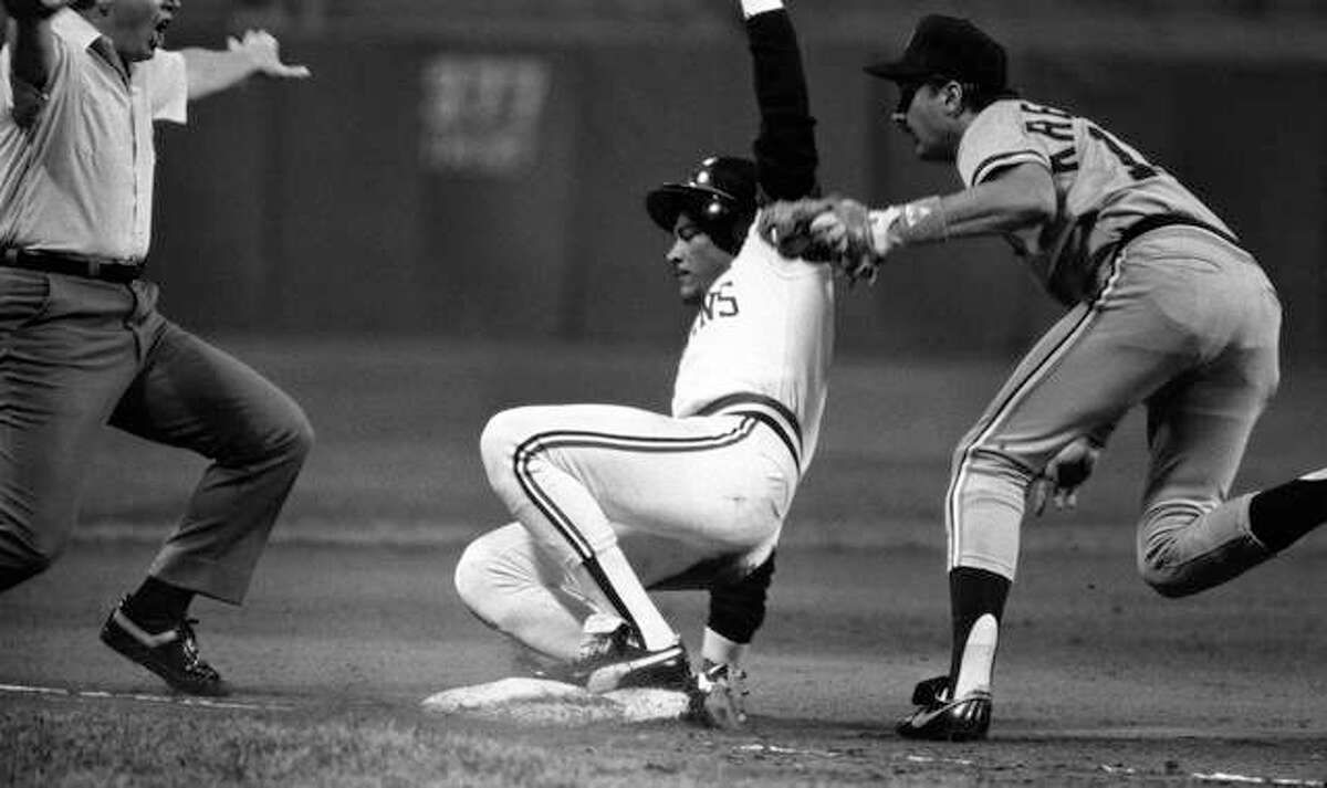 Pinch runner Carmelo Castillo of the Cleveland Indians slides safely into the base as third baseman Wayne Krenchicki of the Detroit Tigers applies the tag during the sixth inning of a game on Sept. 7, 1983. Krenchicki died Oct. 16 at his home in Pittsfield. Ron Kuntz Collection | Diamond Images (Getty Images)