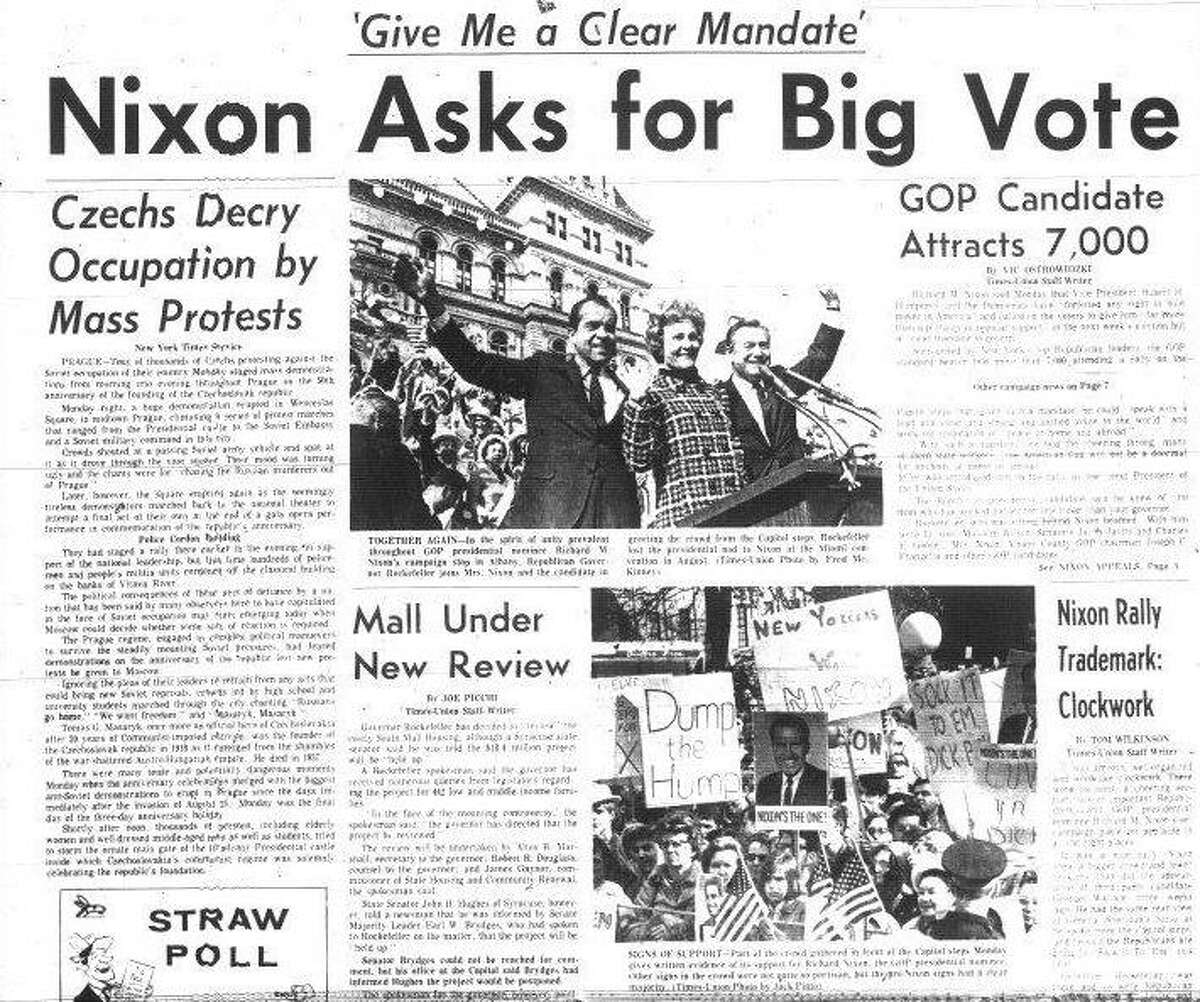 A portion of the front page of the Times Union from Oct. 29, 1968.