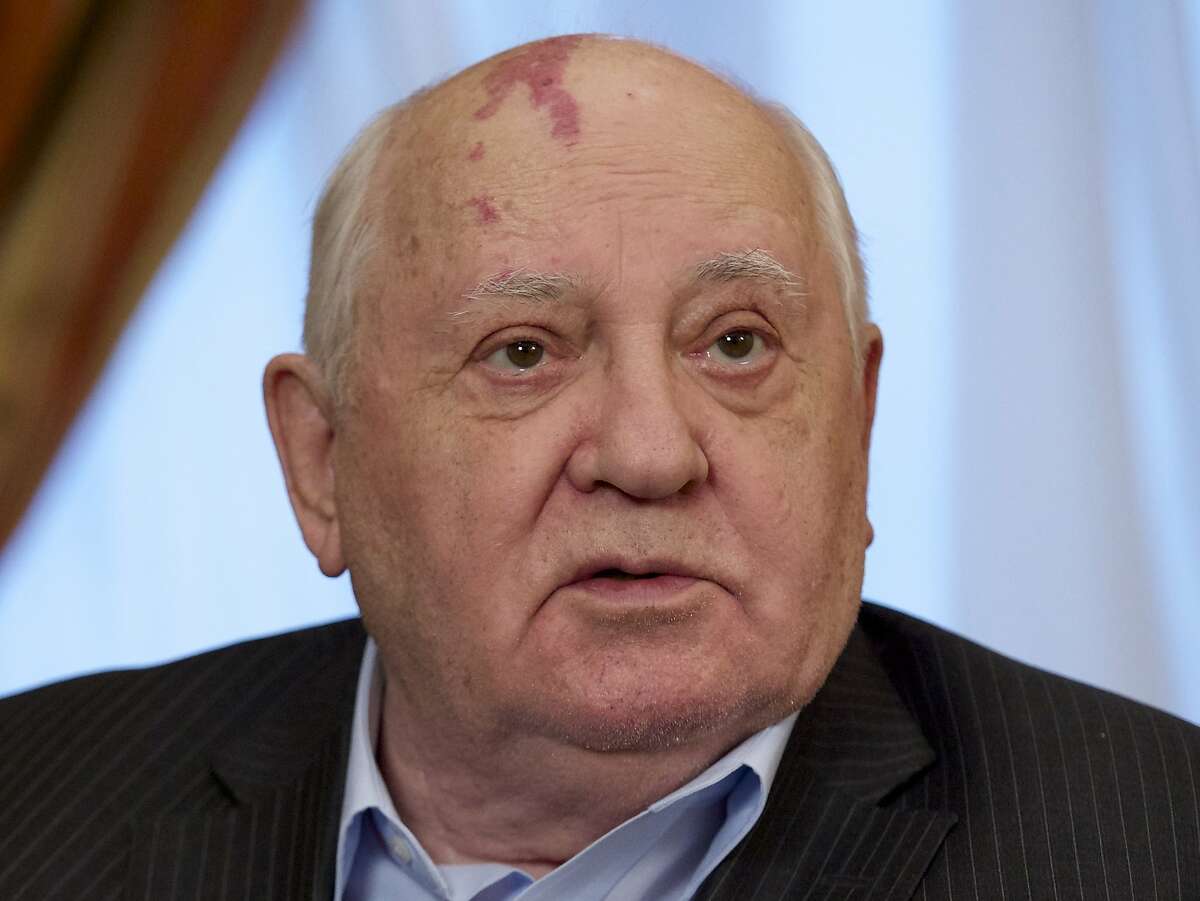 FILE. In this file photo taken Friday, Dec. 9, 2016 photo former Soviet President Mikhail Gorbachev speaks to the Associated Press during an interview at his foundation's headquarters in Moscow, Russia. Trump's announcement that the United States would leave the Intermediate-Range Nuclear Forces treaty brought sharp criticism on Sunday Oct. 21, 2018, from Russian officials and from former Soviet President Mikhail Gorbachev, who signed the treaty in 1987 with President Ronald Reagan. (AP Photo/Ivan Sekretarev, File)