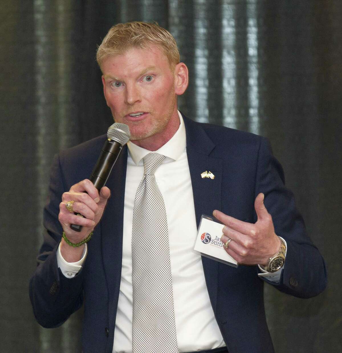 Jay Stittleburg, Democratic candidate for Montgomery County Judge, speaks during the Conroe/Lake Conroe Chamber of Commerce candidate forum at the Lone Star Convention & Expo Center, Tuesday, Feb. 6, 2018, in Conroe.
