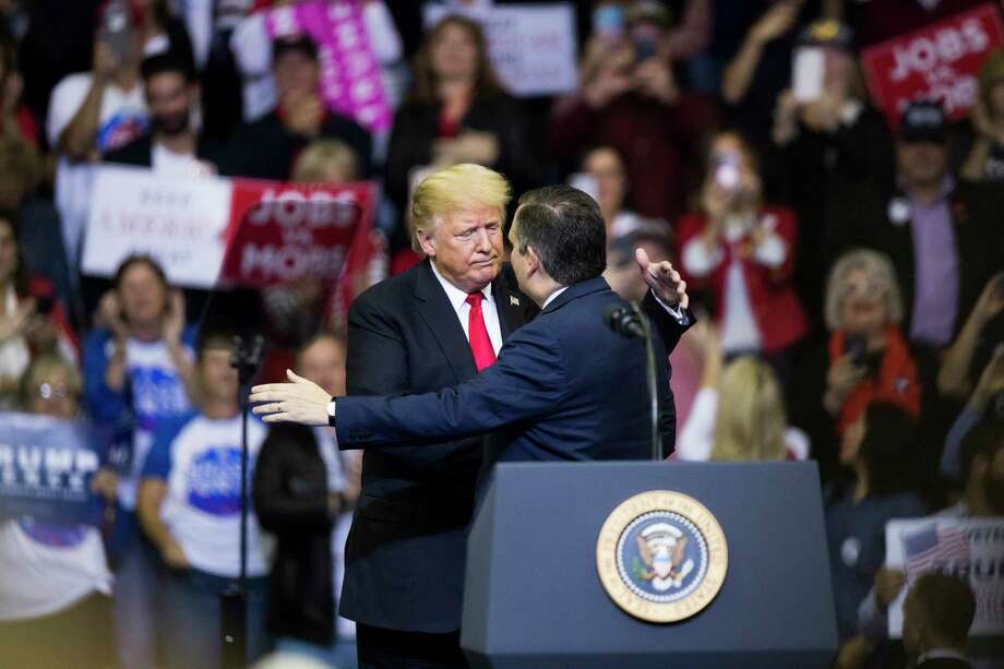 President Donald Trump Embraces Senator Ted Cruz As He Arrives To The Podium During The Maga President Donald Trump Embraces Senator Ted Cruz As He Arrives To The Podium During The Maga