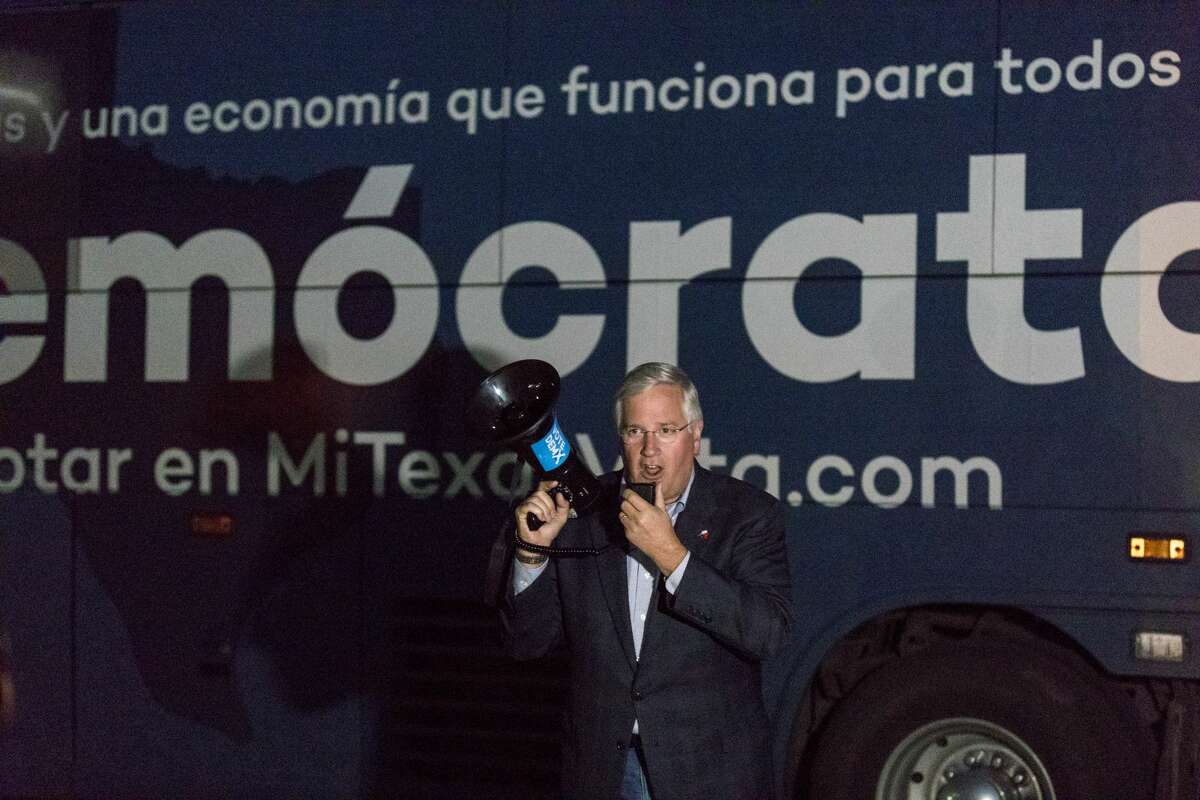 Mike Collier, running as a democrat for Lt. Governor, speaks Monday night outside the Ector County Democratic Party during the Blue Wave Block Party. 10/22/2018 Jacy Lewis/191 News