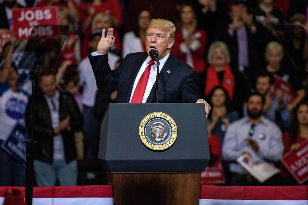 U.S. President Donald Trump speaks during a campaign rally with Senator Ted Cruz, a Republican from Texas, not pictured, in Houston, Texas, U.S., on Monday, Oct. 22, 2018. Trump declared that he's a "nationalist" at the rally as he appealed to Texas Republicans to re-elect Cruz and help the party keep control of Congress. Photographer: Sergio Flores/Bloomberg