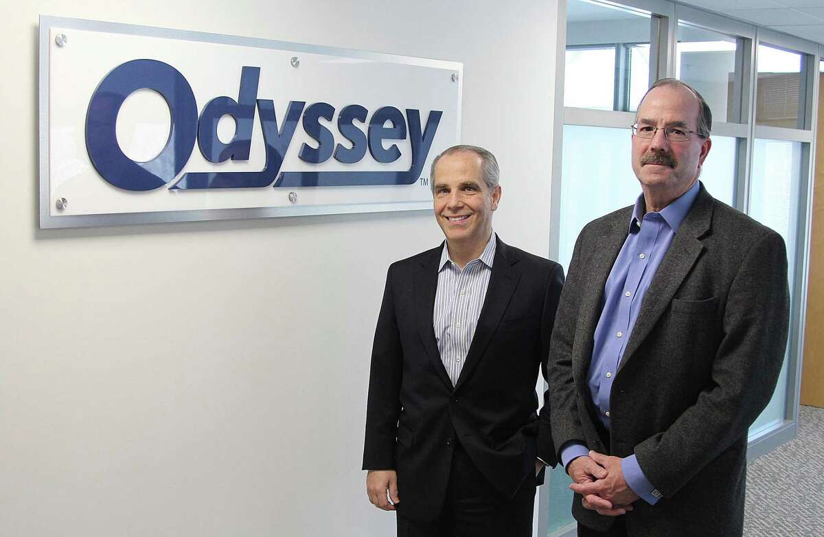 Odyssey COO/CFO Cosmo Alberico and CEO Robert Shellman stand in their company's new office space at the Matrix Corporate Center in Danbury, Conn., on Thursday, Feb. 16, 2017.