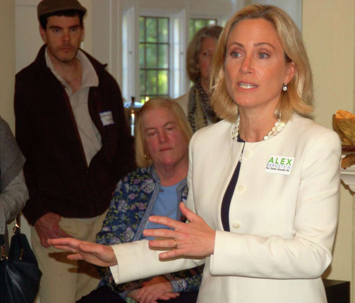 Alexandra Bergstein, Democratic candidate for state Senate District 36, and Lt. Governor candidate Susan Bysiewicz campaigned at an event at the home of former Greenwich Selectwoman Lin Lavery in Greenwich on Tuesday, Oct. 23, 2018. The two took the opportunity to urge their supporters to get out the vote.