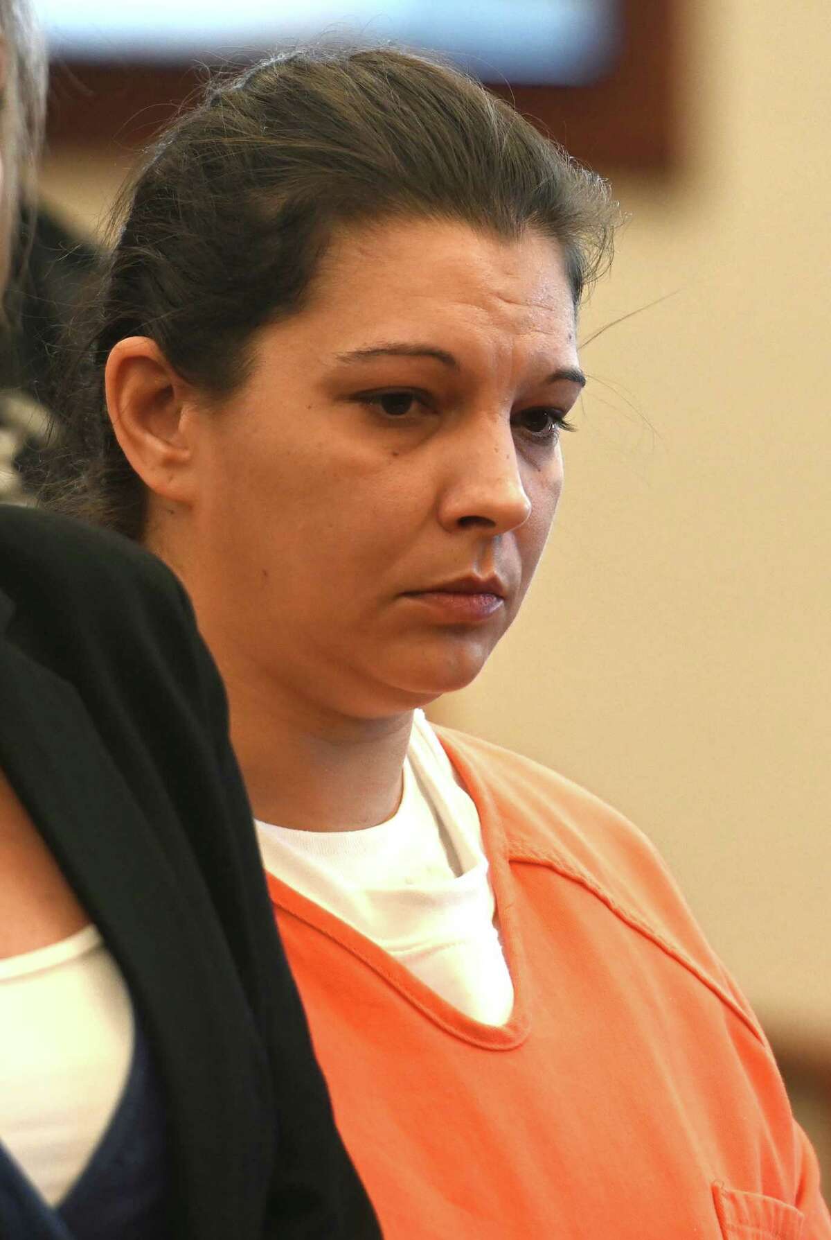 Heaven Puleski appears for her arraignment on a six-count indictment including a charge of second-degree murder in the death of her four-month-old son Rayen in Schenectady County Court Wednesday. Oct.23, 2018 in Schenectady, N.Y. (Skip Dickstein/Times Union)