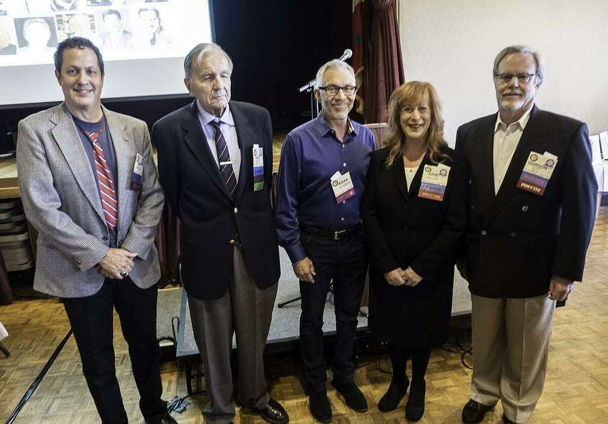Honorees at the 2018 Bay Area Radio Hall of Fame ceremonies included (from left) Jon Bristow, Fred Krock, Brian Sussman, Jude Heller and Gordon Zlot.