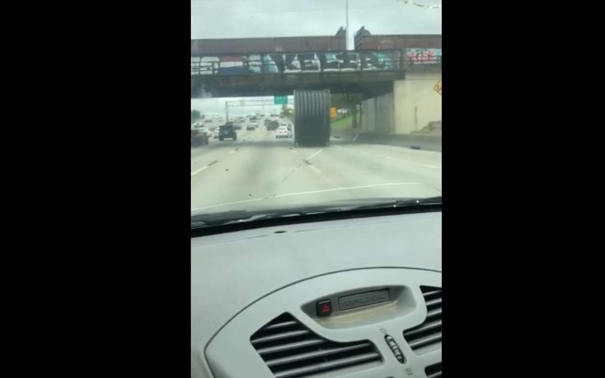 Victoria Martinez took video of the spool after it started rolling down I-10 eastbound at Wayside Thursday, Oct. 25, 2018.