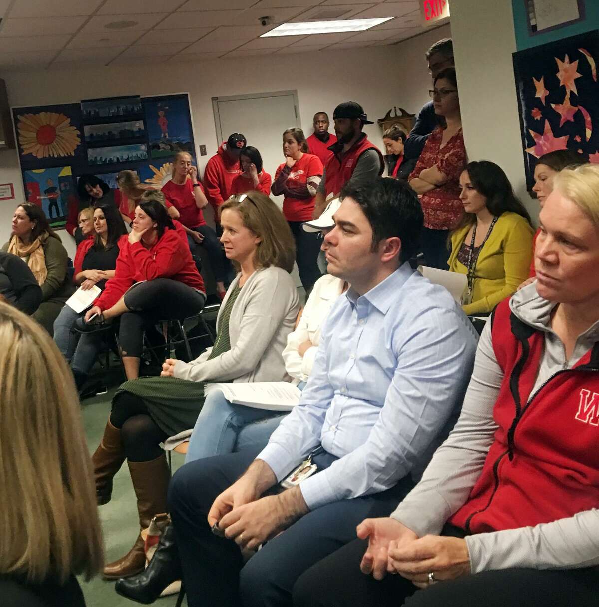 Parents and staff from Westover Magnet Elementary School showed up to a Board of Education meeting on Oct. 23, 2018 in Stamford, Conn. to complain about the issues caused by pervasive mold in the building.