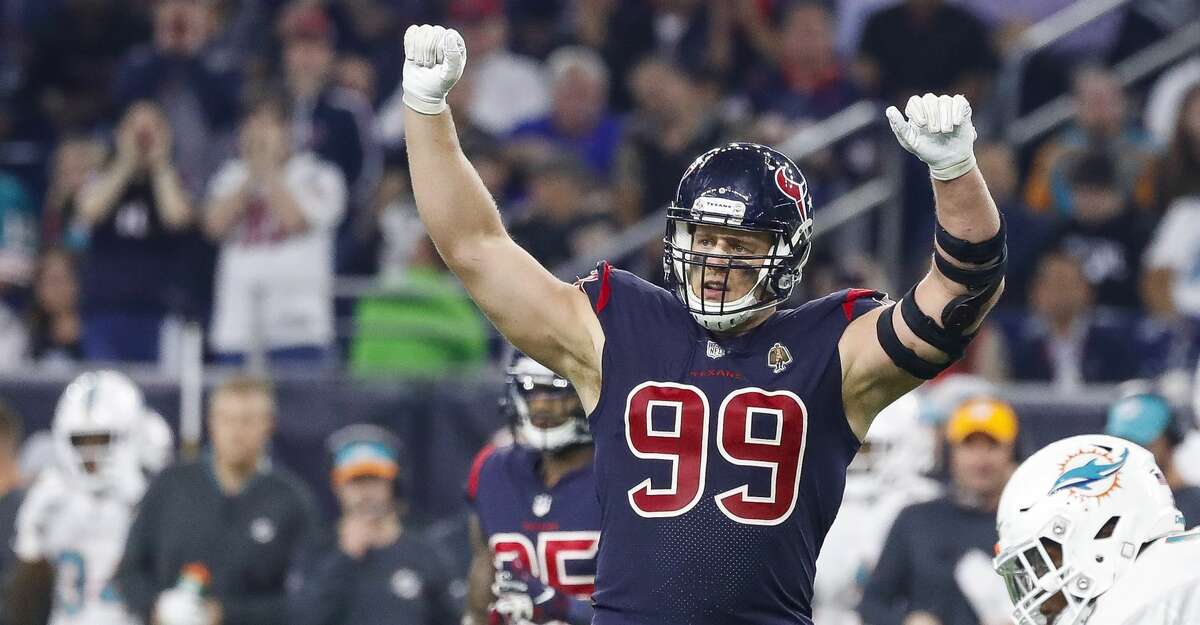 Houston Texans defensive end J.J. Watt celebrates after the Los