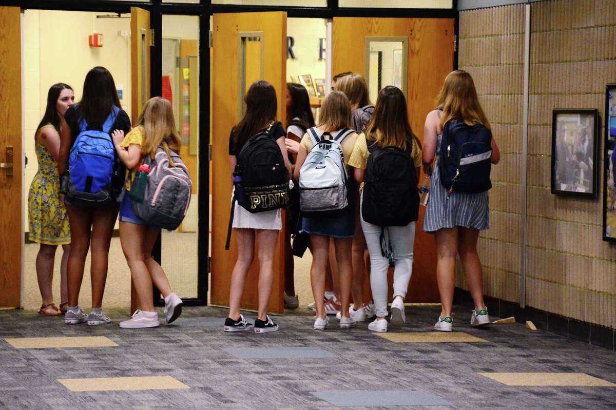 File photo of Shepaug Valley students on their first day of school. Monday August 27, 2018.