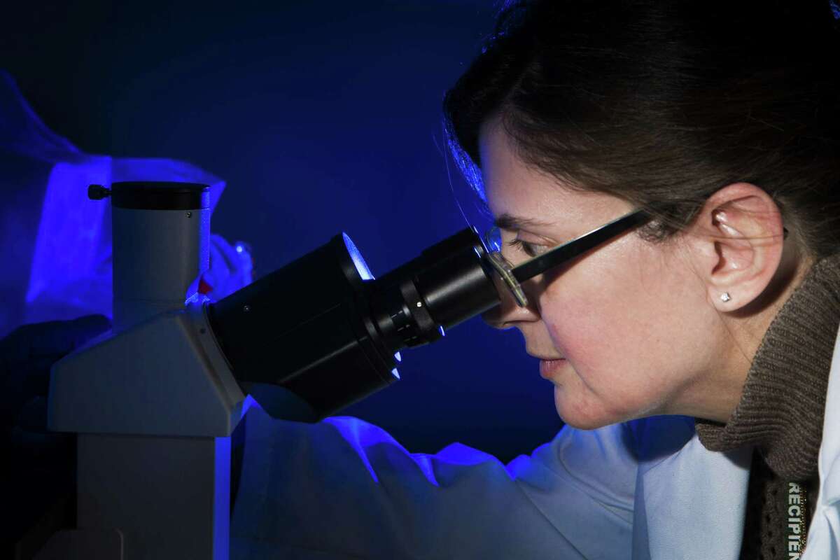 Raffaella Soldi director of biology of Beta Cat Pharmaceuticals looks through a microscope at the JLABS which is part of Johnson & Johnson Innovation, LLC., Thursday, March 17, 2016, in Houston. JLABS is a network of incubators providing rising companies with many of the advantages of being in a big company without the capital investment. ( Marie D. De Jesus / Houston Chronicle )